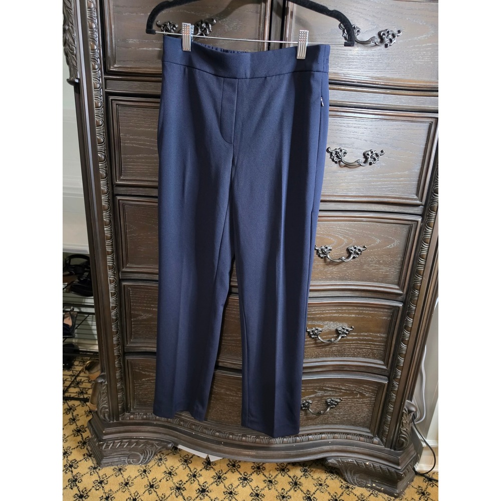 Tahari Navy Blue Elastic Back Straight Leg Dress Pants THF17000A NWT XS